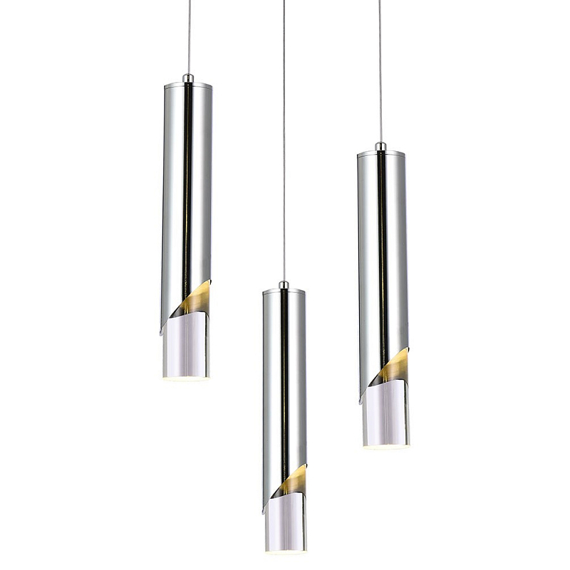 Подвесной светильник Metal Acrylic Tube Trio Chrome Hanging Lamp Прозрачный Хром Подвесной светильник Metal Acrylic Tube Trio Chrome Hanging Lamp Прозрачный Хром в Казани | Loft Concept