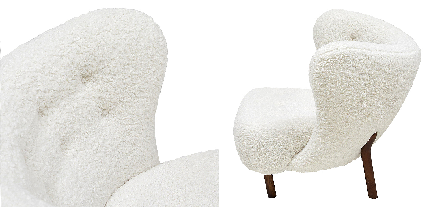 Дизайнерское кресло Boucle Neve White Armchair с обивкой букле и ножками из массива ясеня Дизайнерское кресло Boucle Neve White Armchair с обивкой букле и ножками из массива ясеня - Loft-Concept в Казани