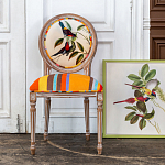 Стул бежевый в разноцветную полоску из натурального бука с изображением птиц и цветов Blooming Red Blue Birds Colorful Stripes Chair варинант исполнения - 6 | Loft Concept в Казани