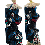 Комплект из 2-х деревянных статуэток Asmat Straw Headdress Statuettes Blue Red варинант исполнения - 3 | Loft Concept в Казани