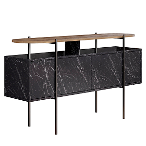 Комод с цветом фасада черный мрамор с деревянной столешницей на металлических ножках HANLEY CONSOLE HITIT BENDIR