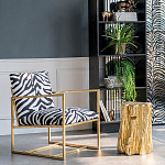 Кресло с металлическим золотистым каркасом и мягкой обивкой с чёрно-белым принтом зебры Wild animals варинант исполнения - 5 | Loft Concept в Казани