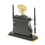 Часы настольные с Гербом России и 2-мя шариковыми ручками в комплекте Stone Clock варинант исполнения - 3 | Loft Concept в Казани