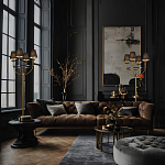 Настольная лампа на металлическом основании бронзового цвета с 4-мя черными конусовидными абажурами Dignity варинант исполнения - 5 | Loft Concept в Казани