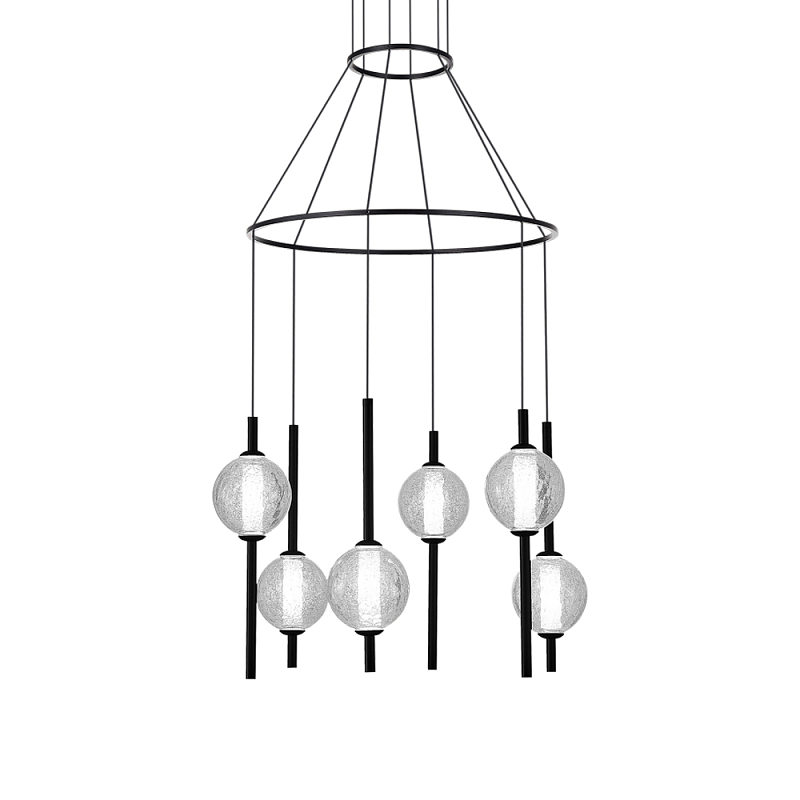 Люстра светодиодная с 6-ю сферическими стеклянными плафонами Splatter Прозрачный Черный в Казани | Loft Concept 
