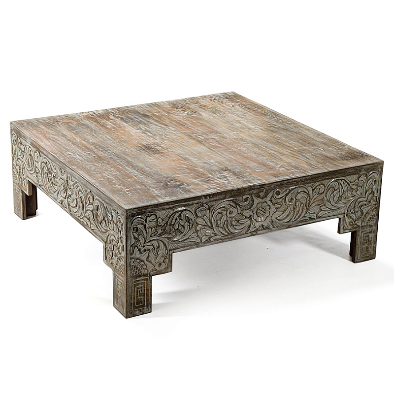 Кофейный стол Carved Сoffee table ручная резьба по дереву Коричневый винтаж в Казани | Loft Concept 