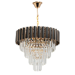 Люстра из черного металла с многоярусными подвесками из прозрачного хрусталя на золотой цепи Empire Black Chandelier Crystal варинант исполнения - 2 | Loft Concept в Казани