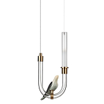 Подвесной светильник с декоративной фигуркой птицы на прозрачной изогнутой трубке Ganthea варинант исполнения - 1 | Loft Concept в Казани