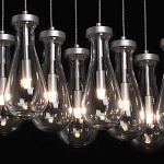 Люстра с 9-ю прозрачными плафонами из стекла в форме капли на прямоугольном потолочном основании цвета хром Lucid Rain  варинант исполнения - 5 | Loft Concept в Казани