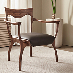 Стул деревянный с мягким сиденьем из коричневой натуральной кожи Moon Walnut Furniture варинант исполнения - 1 | Loft Concept в Казани