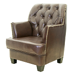 Кресло кожаное c мягкими подлокотниками на 4-х деревянных ножках из массива березы Joseph Armchair brown варинант исполнения - 2 | Loft Concept в Казани