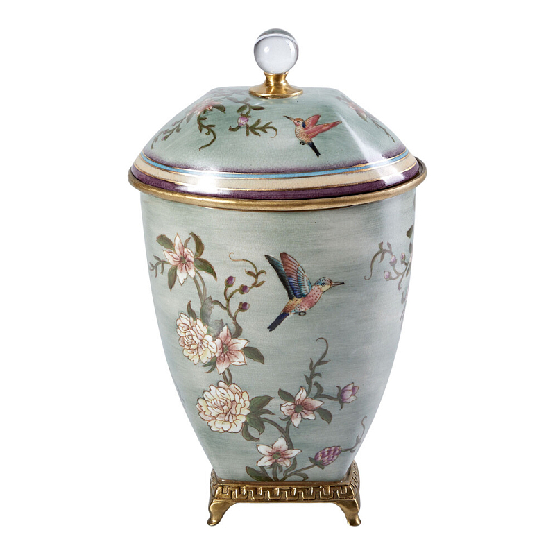 Ваза с крышкой и цветочным узором Genuine Chinese Classics Серый Мульти Бронза в Казани | Loft Concept 