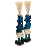 Комплект из 2-х деревянных статуэток Asmat Straw Headdress Statuettes Blue Tattoo варинант исполнения - 2 | Loft Concept в Казани
