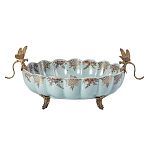 Чаша из голубого фарфора на бронзовых ножках с рисунком цветов и фигурками стрекоз Blue Garden варинант исполнения - 1 | Loft Concept в Казани