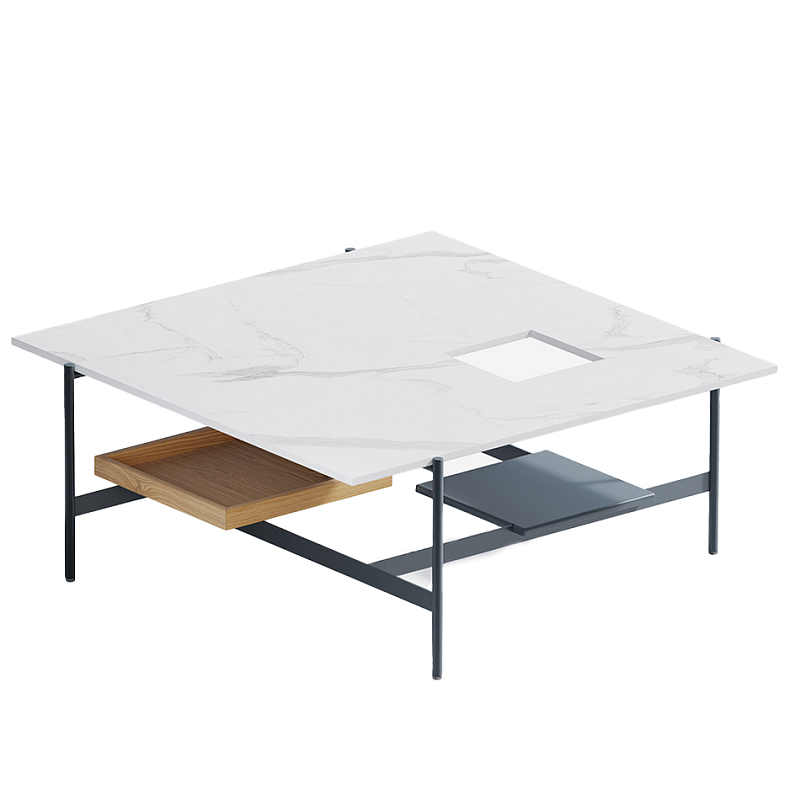 Karat журнальный столик с съемным подносом Графит Белый Мрамор Bianco в Казани | Loft Concept 