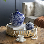 Ваза округлой формы с синей росписью и цветочным узором Blue & White Ornament варинант исполнения - 7 | Loft Concept в Казани