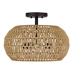 Потолочный светильник с плафоном из плетеного джута и черным каркасом Quoizel варинант исполнения - 2 | Loft Concept в Казани