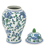Ваза с крышкой и зелено-голубым рисунком на белом фоне 51 см Blue & White Ornament варинант исполнения - 2 | Loft Concept в Казани
