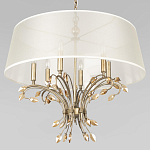 Люстра подвесная круглая с тканевым полупрозрачным абажуром и подвесками 6 ламп Gilded Elegance варинант исполнения - 4 | Loft Concept в Казани