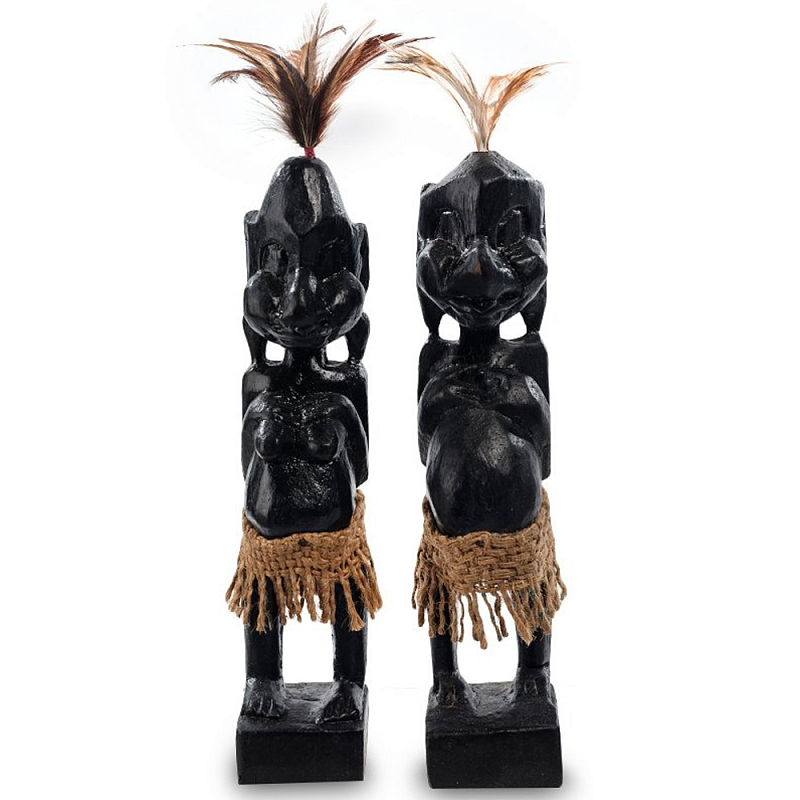 Комплект из 2-х деревянных статуэток Asmat Statuettes Black Черный Коричневый Комплект из 2-х деревянных статуэток Asmat Statuettes Black Черный Коричневый в Казани | Loft Concept