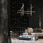 Люстра с 6-ю  пересекающимися цилиндрическими плафонами на тонких тросах Trumpet tube варинант исполнения - 8 | Loft Concept в Казани