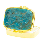 Таблетница карманная прямоугольная с 2-мя отделениями с зеркалом и накладкой из натурального камня Апатит Голубой Gold Stone Pillboxes варинант исполнения - 2 | Loft Concept в Казани