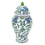 Ваза с крышкой и зелено-голубым рисунком на белом фоне 51 см Blue & White Ornament варинант исполнения - 1 | Loft Concept в Казани