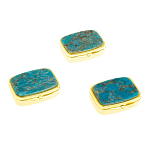 Таблетница карманная прямоугольная с 2-мя отделениями с зеркалом и накладкой из натурального камня Апатит Голубой Gold Stone Pillboxes варинант исполнения - 4 | Loft Concept в Казани