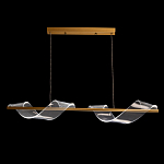 Люстра линейная золотистого цвета с двумя прозрачными волнистыми элементами Wave Line варинант исполнения - 3 | Loft Concept в Казани