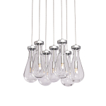 Люстра с 7-ю прозрачными плафонами из стекла в форме капли на круглом потолочном основании цвета хром Lucid Rain  варинант исполнения - 1 | Loft Concept в Казани