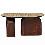 Кофейный столик с круглой столешницей на 2-х массивных деревянных ножках Tandem Travertine and Wood варинант исполнения - 1 | Loft Concept в Казани