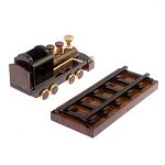 Часы настольные в виде паровоза из натурального камня Обсидиан Train Stone Clock варинант исполнения - 6 | Loft Concept в Казани