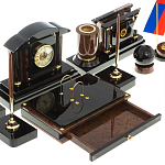 Настольный письменный набор с часами из природного камня обсидиана Peace Contract варинант исполнения - 4 | Loft Concept в Казани