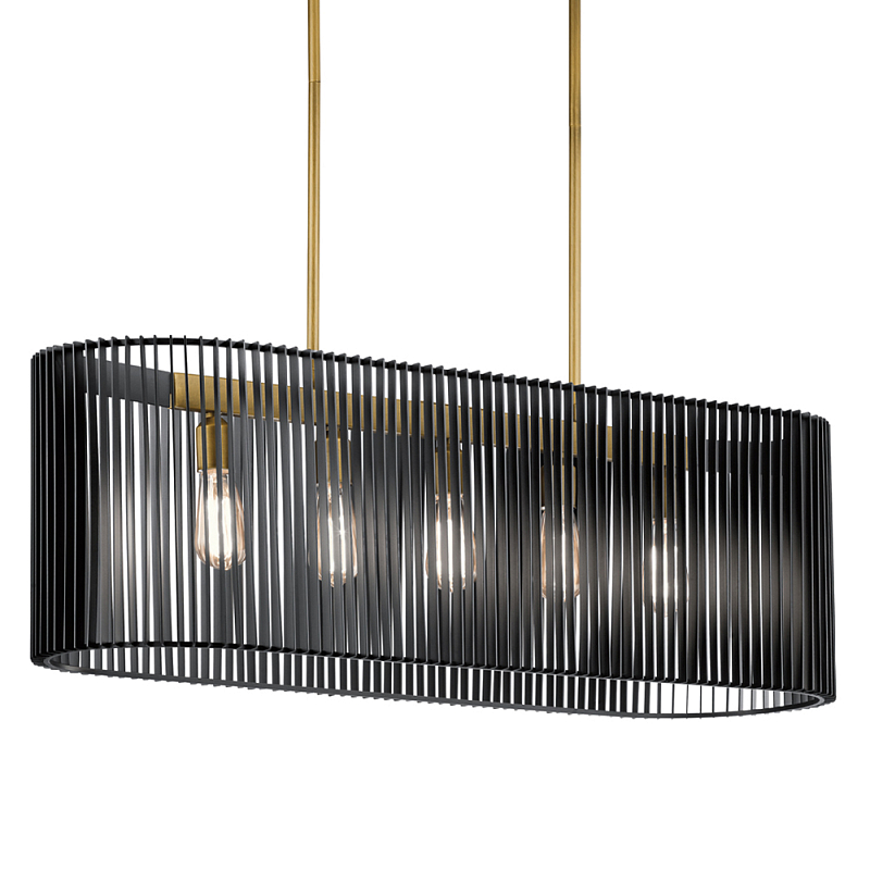 Люстра подвесная овальной формы с металлическим решетчатым абажуром матово-черного цвета и 5 лампами Kichler Черный Латунь в Казани | Loft Concept 