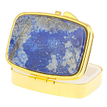 Таблетница карманная прямоугольная с 2-мя отделениями с зеркалом и накладкой из натурального камня Лазурит Gold Stone Pillboxes варинант исполнения - 2 | Loft Concept в Казани