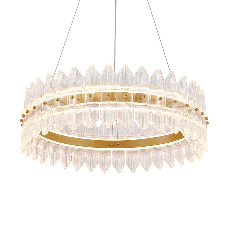 Люстра круглая с декоративными элементами в виде лепестков Round Light Flashing Латунь Прозрачный в Казани | Loft Concept 