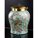 Ваза округлой формы из фарфора с рисунком и бронзовой крышкой Turquoise Blooming Garden варинант исполнения - 1 | Loft Concept в Казани
