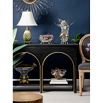 Ваза стеклянная прозрачная с бронзовым основанием в виде ветвей и фарфоровыми птичками Eden Garden варинант исполнения - 6 | Loft Concept в Казани