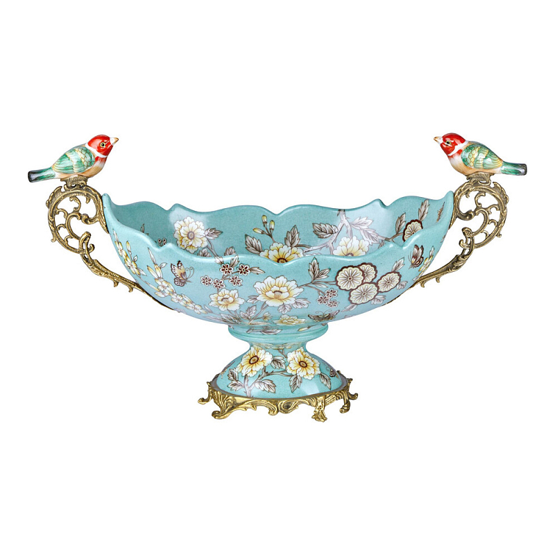 Чаша фарфоровая с птичками Bird of Paradise Bowl Бронза Мульти Голубой в Казани | Loft Concept 