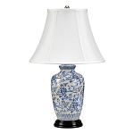 Настольная лампа с фарфоровым основанием с декоративным орнаментом и белым абажуром на темной круглой подставке Elstead Lighting варинант исполнения - 1 | Loft Concept в Казани