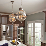 Подвесной светильник с прозрачным стеклянным плафоном в форме шара цвета никеля в индустриальном стиле на цепи 3 лампы Feiss варинант исполнения - 3 | Loft Concept в Казани