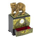 Часы настольные с декором в виде медведя и выдвижным ящиком из натурального камня Змеевик Bear Stone Clock варинант исполнения - 3 | Loft Concept в Казани