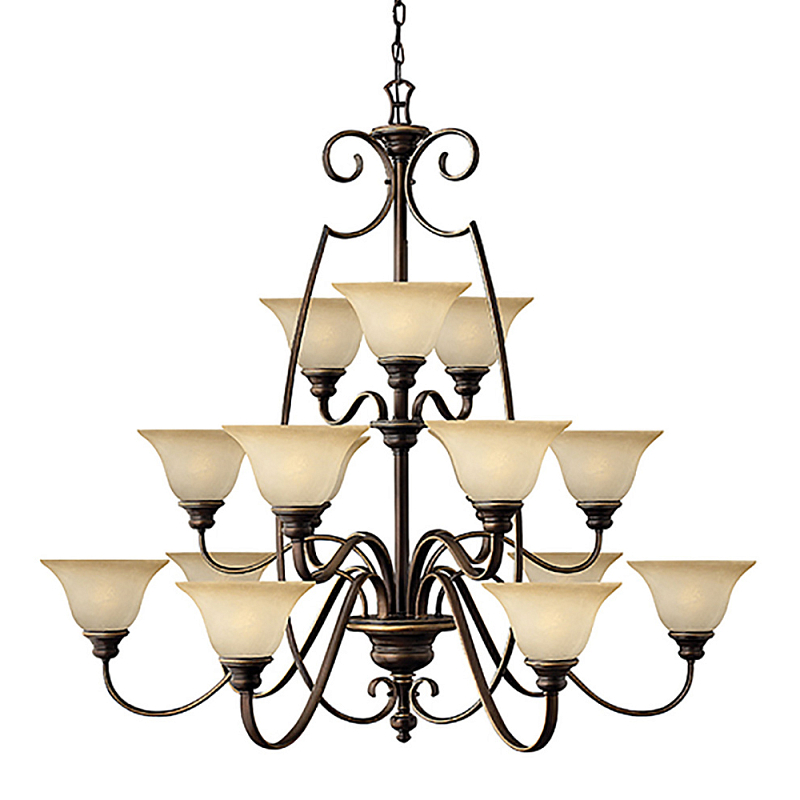 Люстра трехъярусная бронзового цвета с 15-ю кремовыми плафонами в форме чаш Hinkley Бронза Бежевый в Казани | Loft Concept 