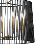 Люстра цвета латунь с 6-ю лампами свечами внутри цилиндрического абажура из черных металлических реек Kichler варинант исполнения - 3 | Loft Concept в Казани