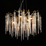 Люстра золотого цвета с декоративными ветками и длинными прозрачными стеклянными подвесами в форме сосулек Droplet Chandelier варинант исполнения - 3 | Loft Concept в Казани