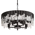 Люстра круглая из матового черного металла с подвесками из прозрачных стеклянных трубок Noir Tubes варинант исполнения - 1 | Loft Concept в Казани