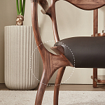 Стул деревянный с мягким сиденьем из коричневой натуральной кожи Moon Walnut Furniture варинант исполнения - 3 | Loft Concept в Казани