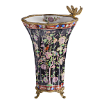 Ваза из фарфора черная с цветочной росписью и бронзовой стрекозой Spring Garden варинант исполнения - 1 | Loft Concept в Казани