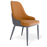 Стул оранжевый с высокой спинкой из искуственной кожи на серых металлических ножках Enigma Orange варинант исполнения - 1 | Loft Concept в Казани