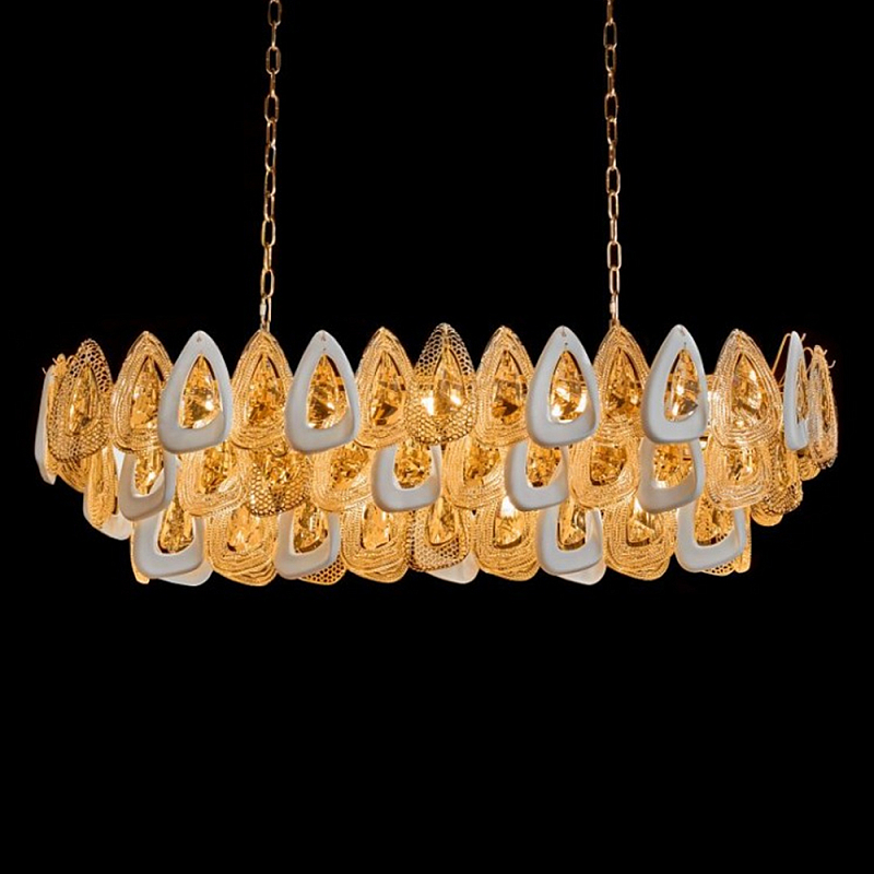 Люстра овальная с многослойными белыми и прозрачными подвесками Character Chandelier Золотой Прозрачный Белый Люстра овальная с многослойными белыми и прозрачными подвесками Character Chandelier Золотой Прозрачный Белый в Казани | Loft Concept